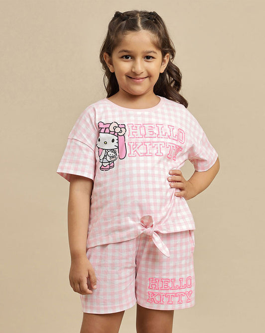 Hello Kitty printed Regular Fit T-Shirt & Shorts Co-Ords Set For Girls