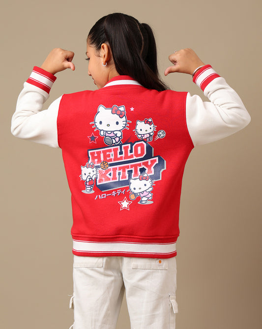 Hello Kitty Printed Regular Fit Varsity Jacket For Girls