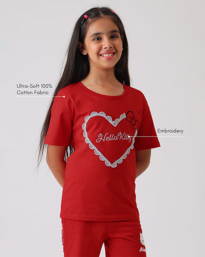 Hello Kitty Regular Fit Tshirt & Shorts Co-Ords Set Girls