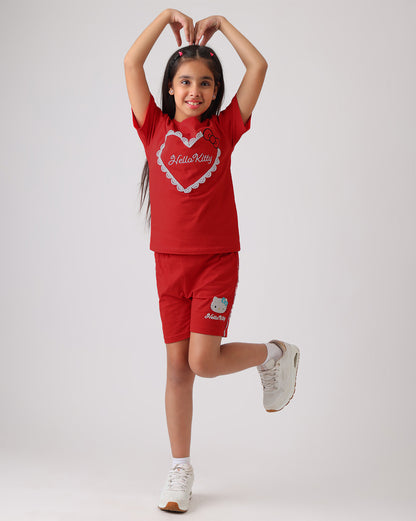 Hello Kitty Regular Fit Tshirt & Shorts Co-Ords Set Girls