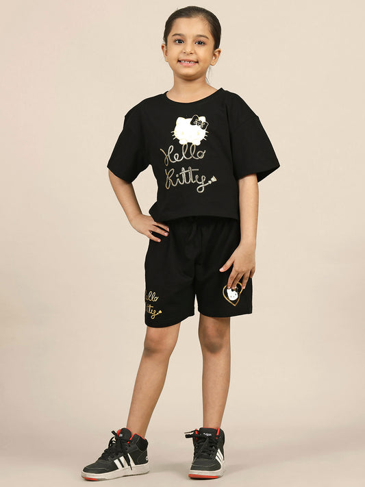 Hello Kitty Printed T-Shirt & Shorts Co-Ords Set For Girls