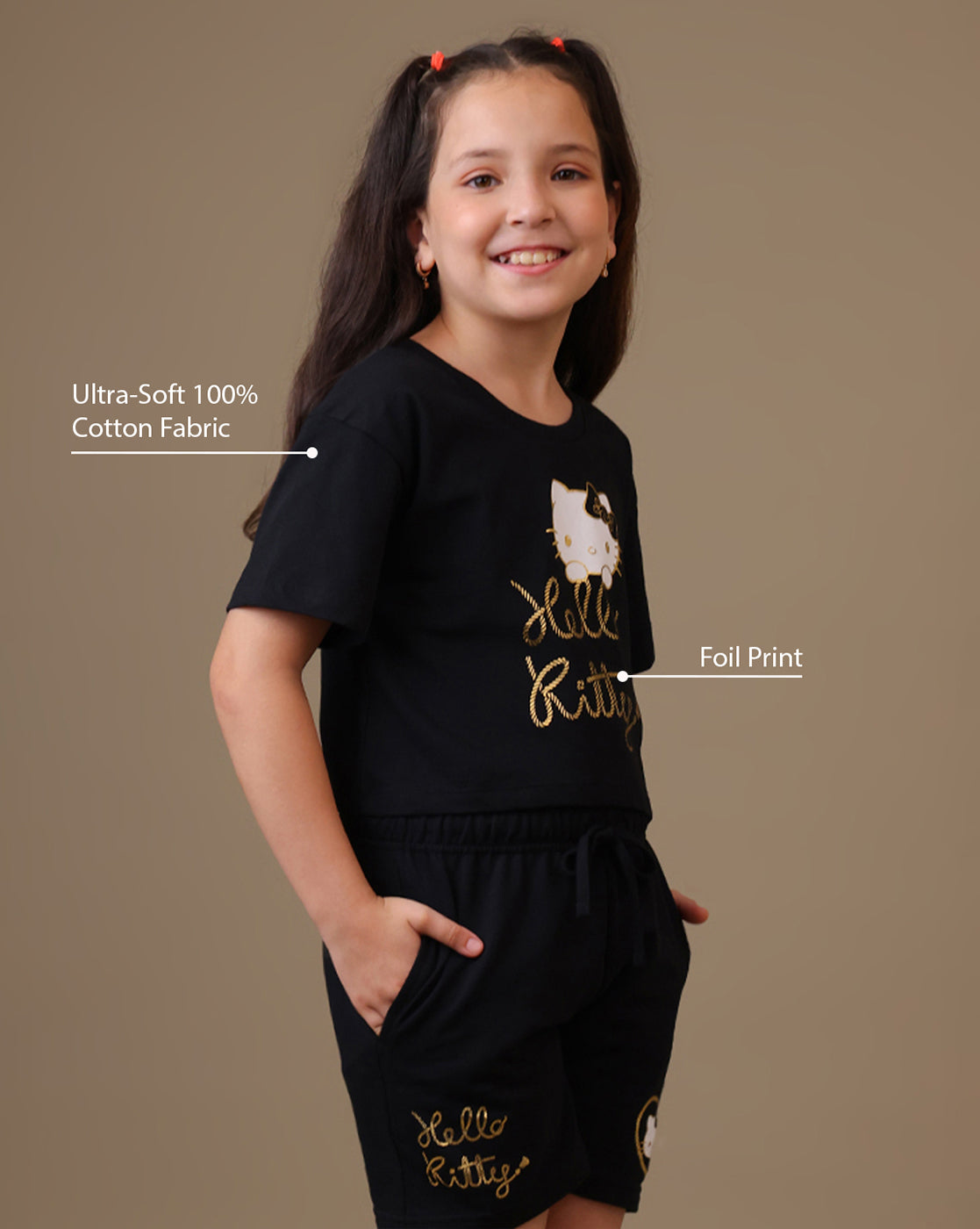 Hello Kitty Printed T-Shirt & Shorts Co-Ords Set Girls