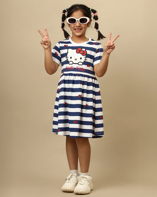 Hello Kitty Printed Regular Fit Dress For Girls