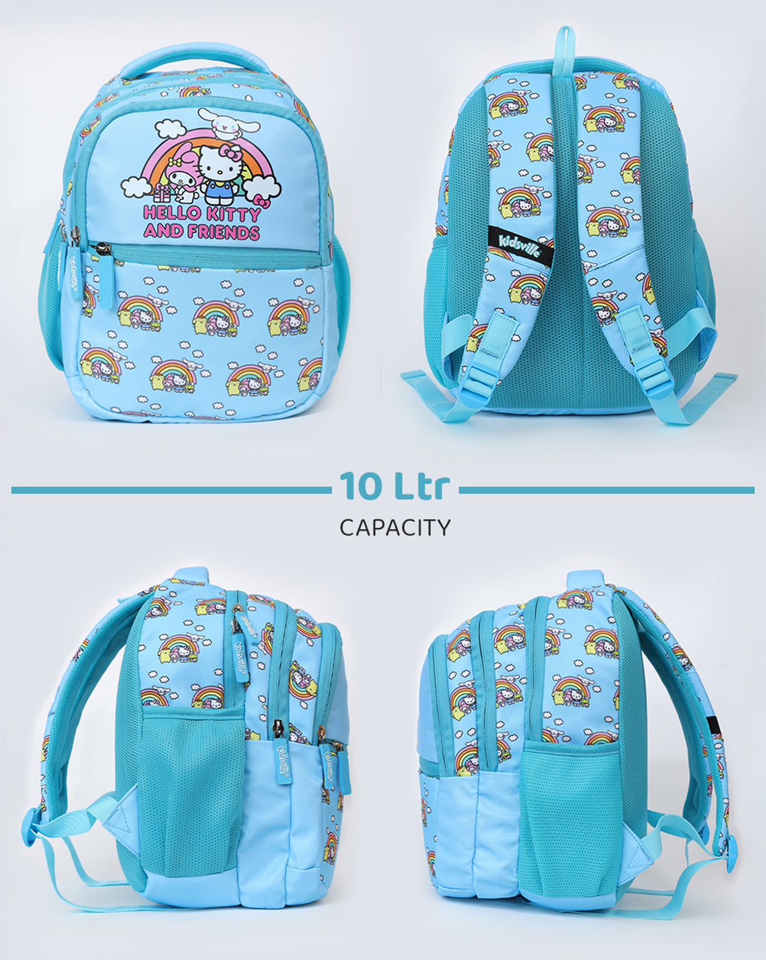Hello Kitty and Friends Kids School Backpack 10L with Smart Storage, Bottle Holders & Cushioned Comfort