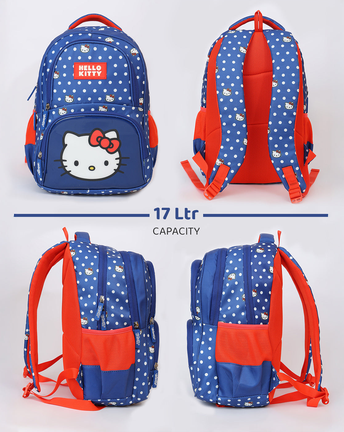 Hello Kitty Character Printed Kids Backpack 17L with Smart Storage, Bottle Holders & Cushioned Comfort