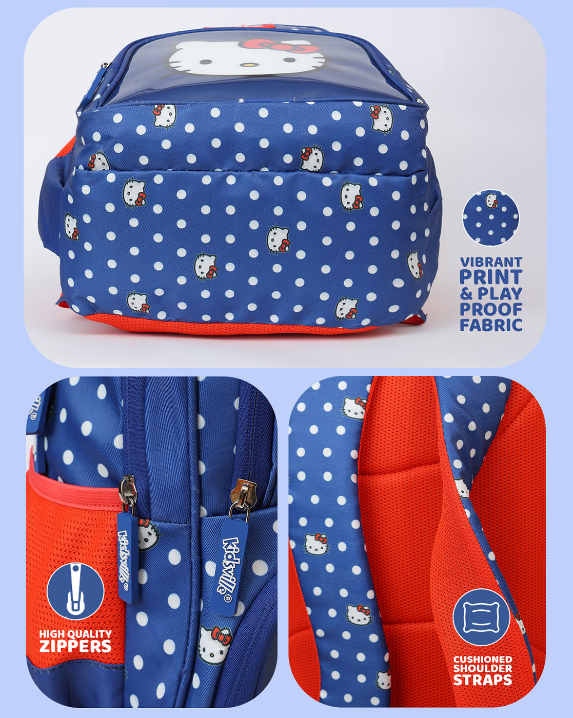 Hello Kitty Character Printed Kids Backpack 17L with Smart Storage, Bottle Holders & Cushioned Comfort