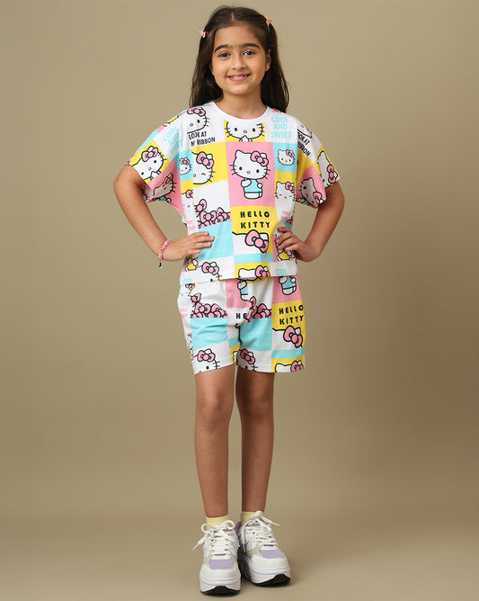 Hello Kitty printed Relaxed Fit T-Shirt & Shorts Co-Ords Set For Kids Girls