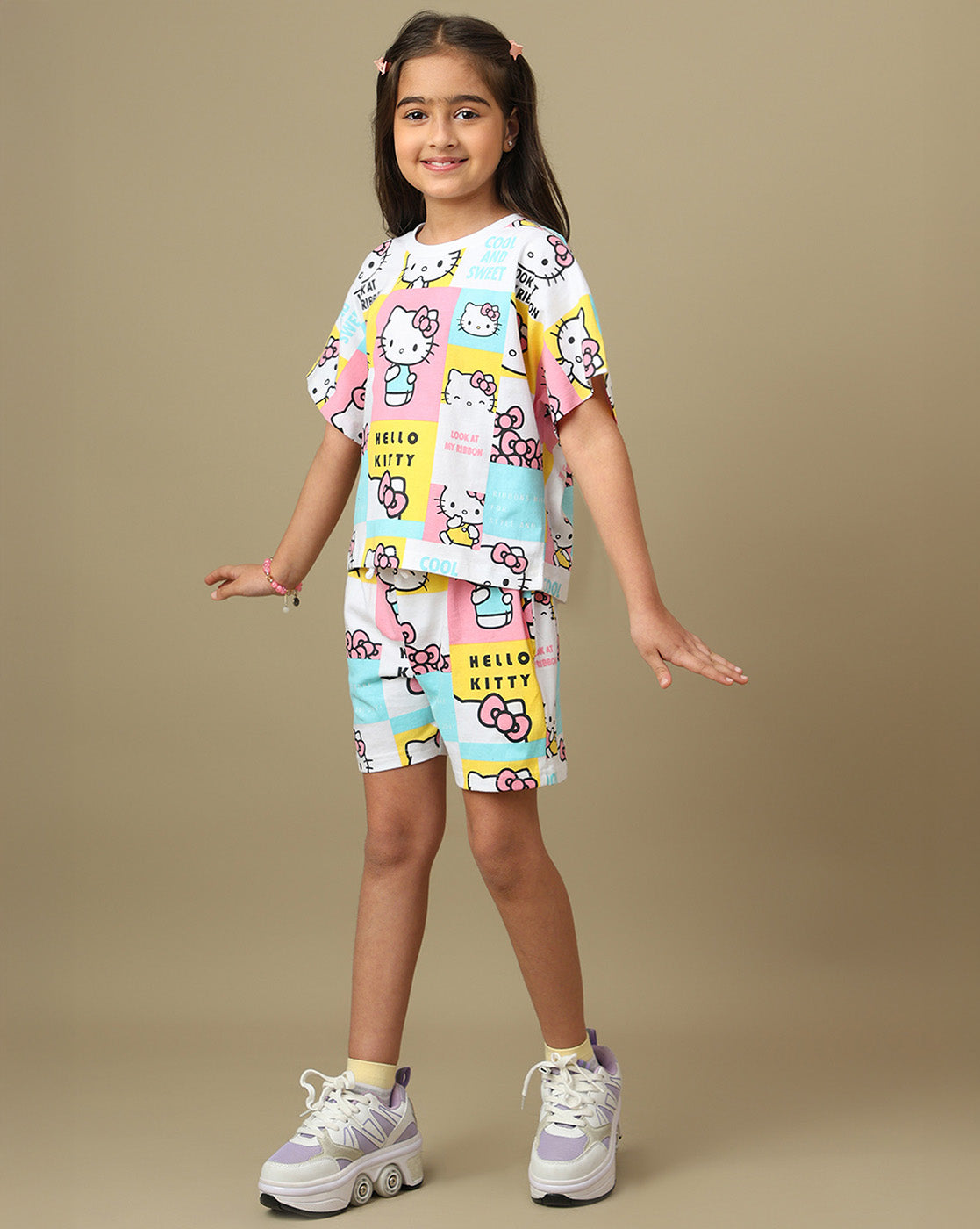 Hello Kitty printed Relaxed Fit T-Shirt & Shorts Co-Ords Set For Kids Girls