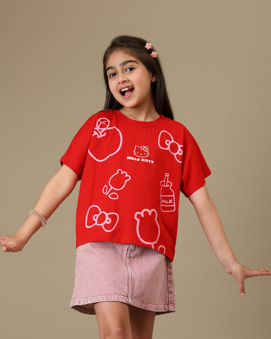 Hello Kitty Printed Boxy Fit Tshirt For Girls