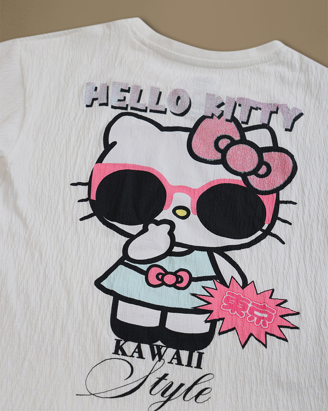 Hello Kitty Printed Relaxed Fit Crinkle Cotton Tshirt For Girls