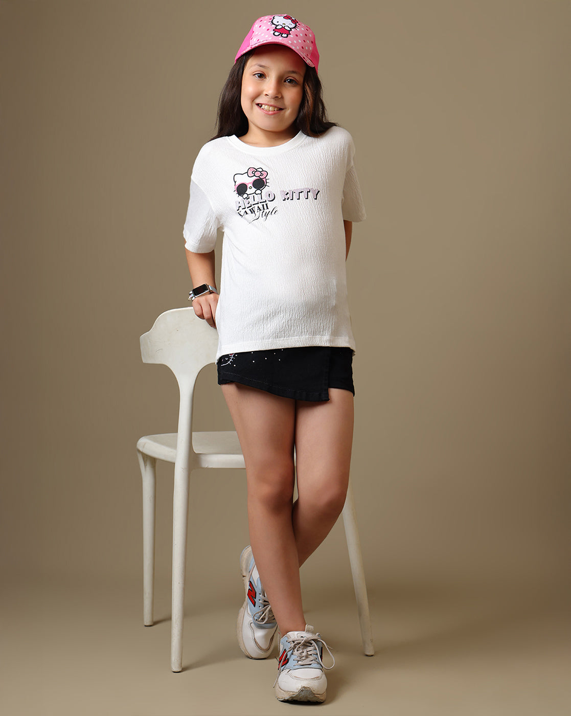 Hello Kitty Printed Relaxed Fit Crinkle Cotton Tshirt For Girls
