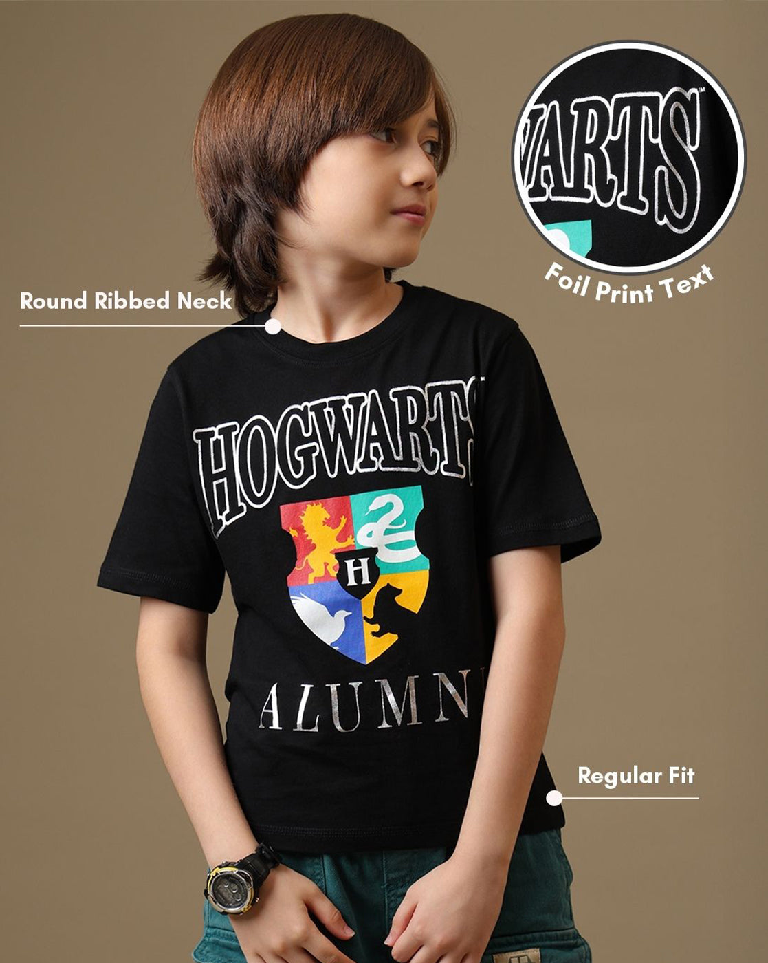 Hogwarts Printed Regular Fit Tshirt For Boys