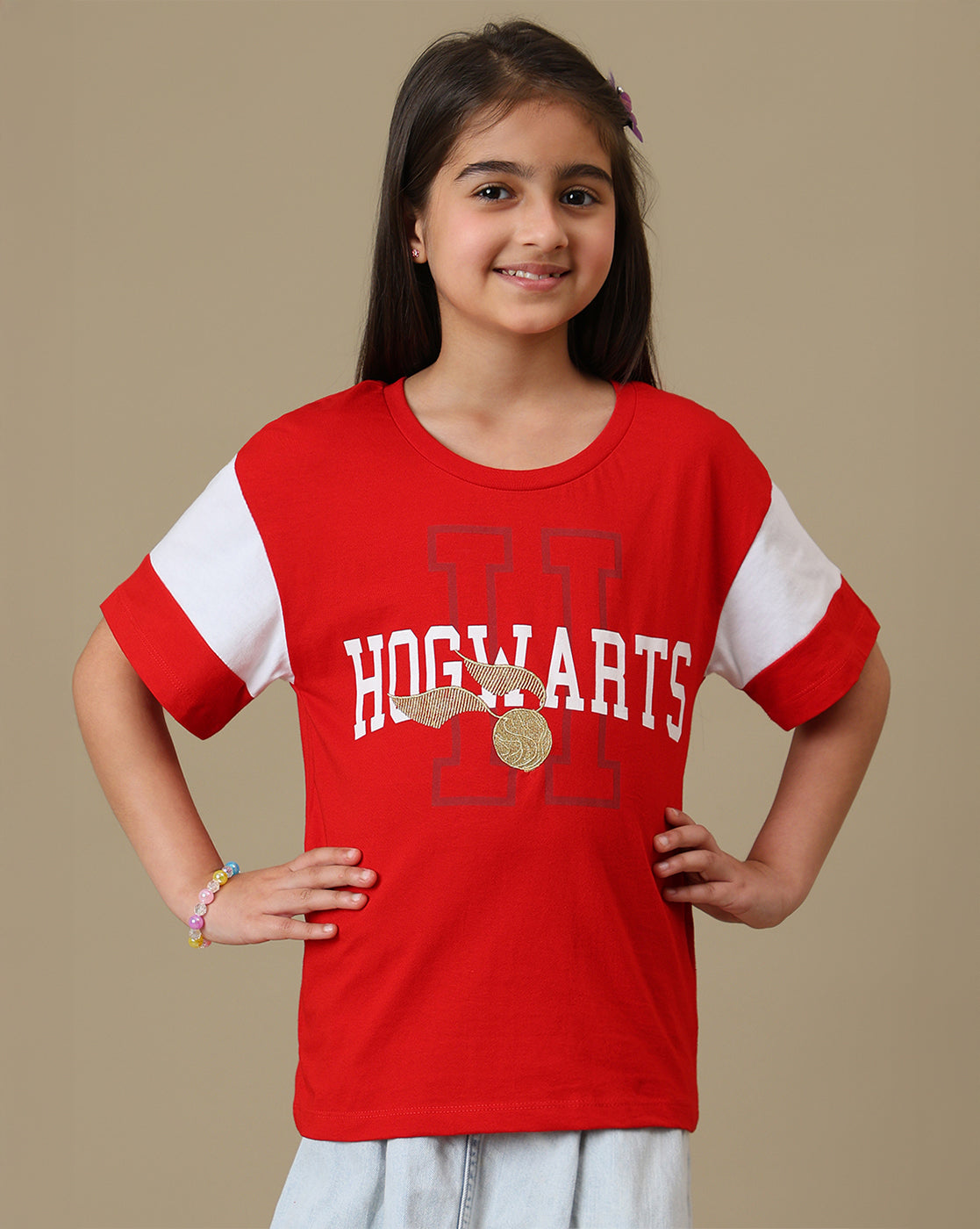 Harry Potter Golden Snitch Embroidered Relaxed Fit Tshirt For Girls