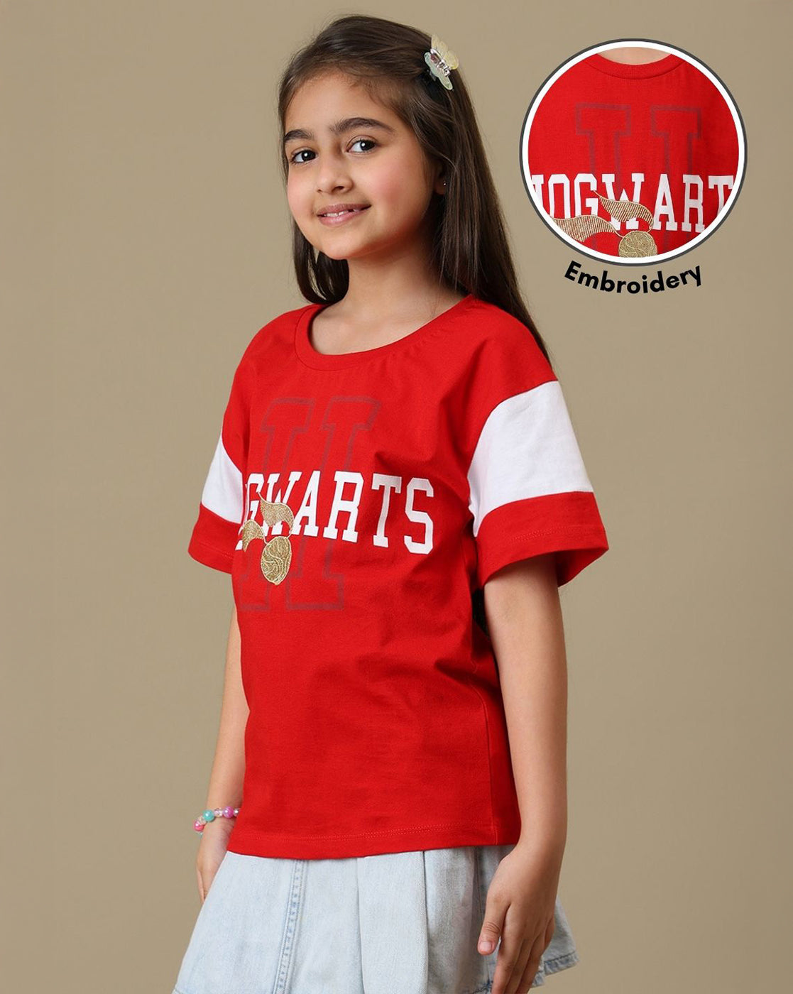 Harry Potter Golden Snitch Embroidered Relaxed Fit Tshirt For Girls