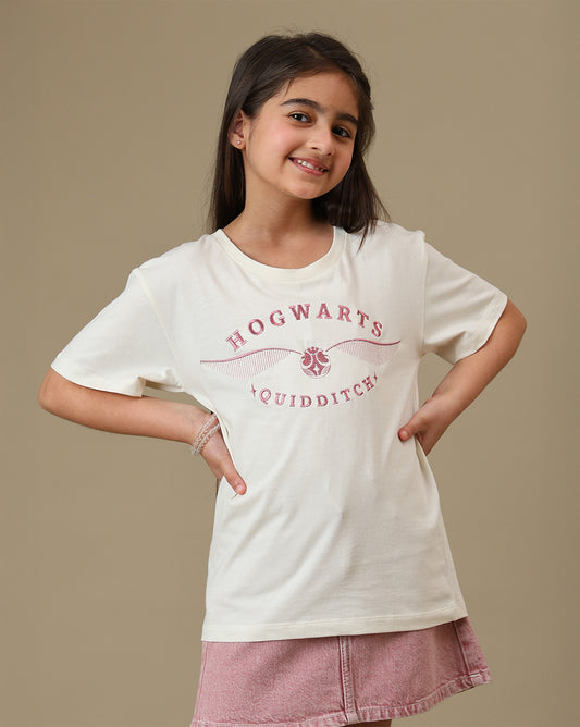 Harry Potter Hogwarts Quidditch Embroidered Relaxed Fit Tshirt For Girls