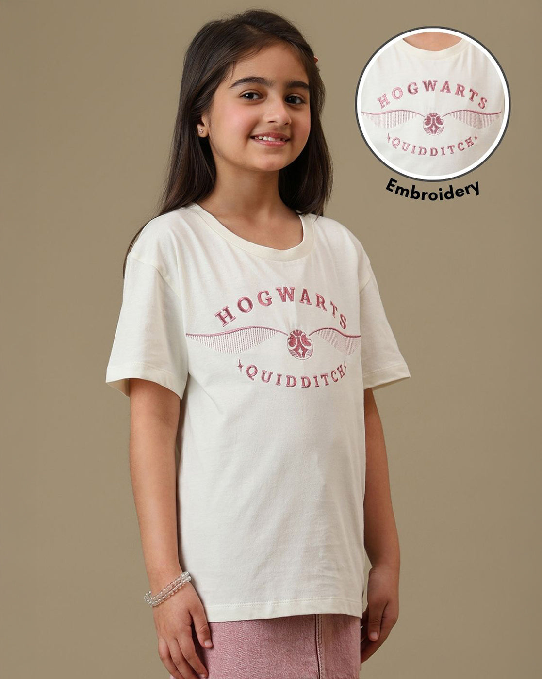 Harry Potter Hogwarts Quidditch Embroidered Relaxed Fit Tshirt For Girls