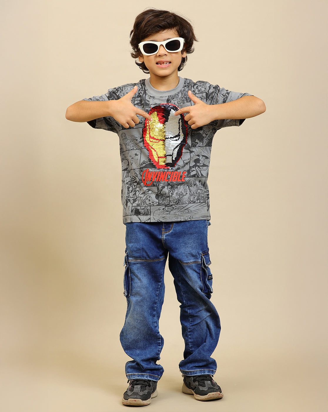 Iron Man Printed Regular Fit Reversible Sequin Tshirt For Boys