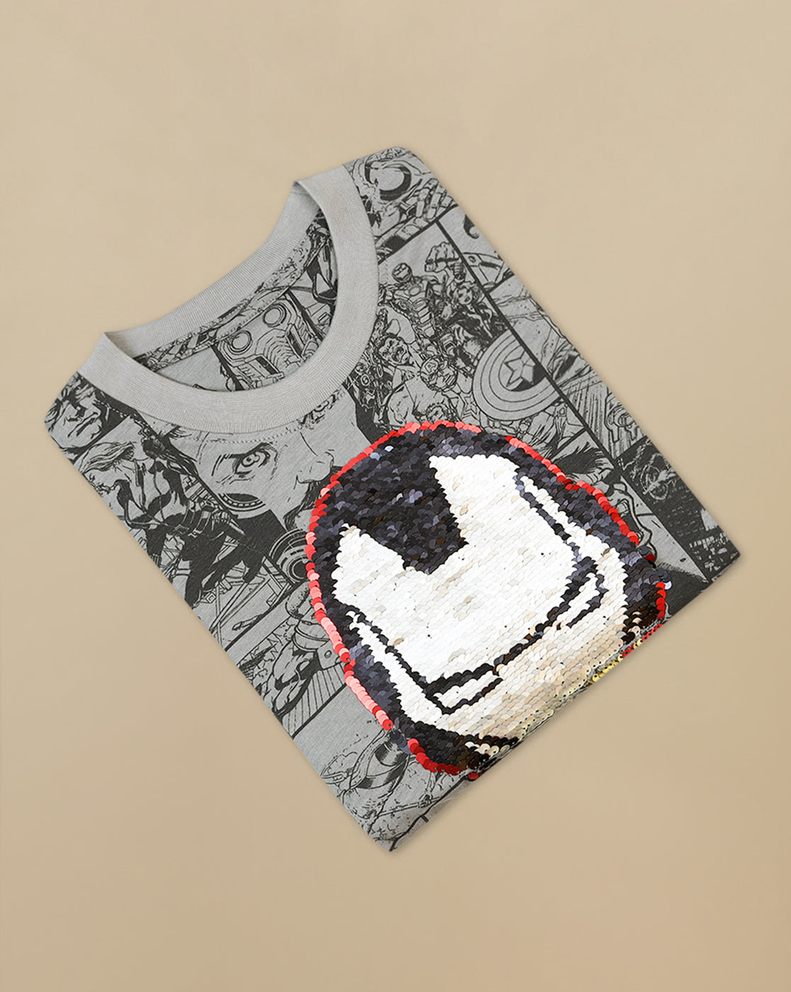 Iron Man Printed Regular Fit Reversible Sequin Tshirt For Boys