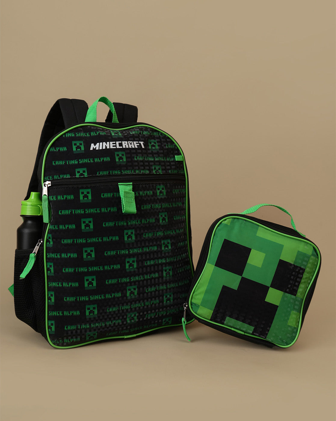 Minecraft Backpack with Lunch Bag & Water Bottle for Boys & Girls | School Bag Set of 3