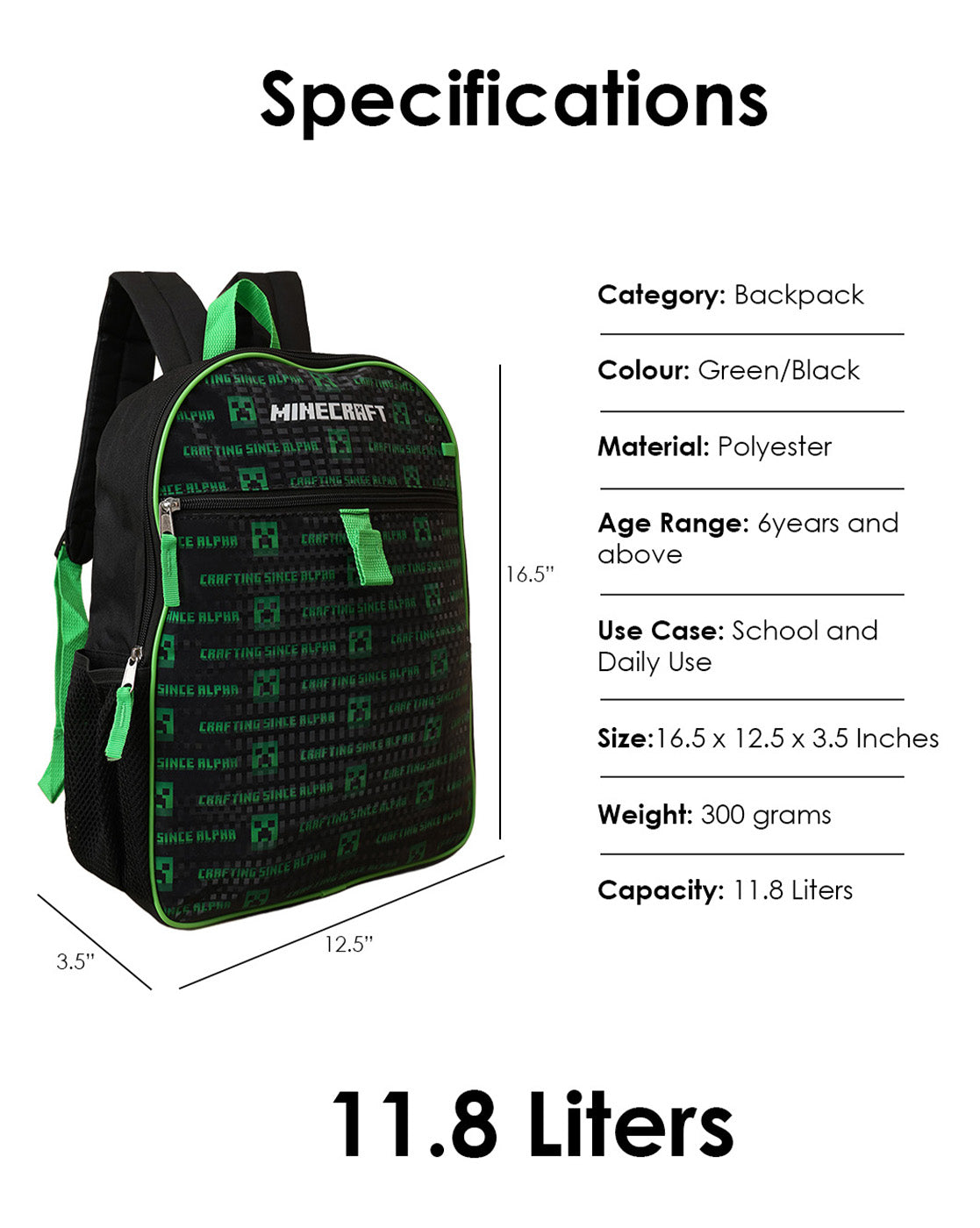 Minecraft Backpack with Lunch Bag & Water Bottle for Boys & Girls | School Bag Set of 3