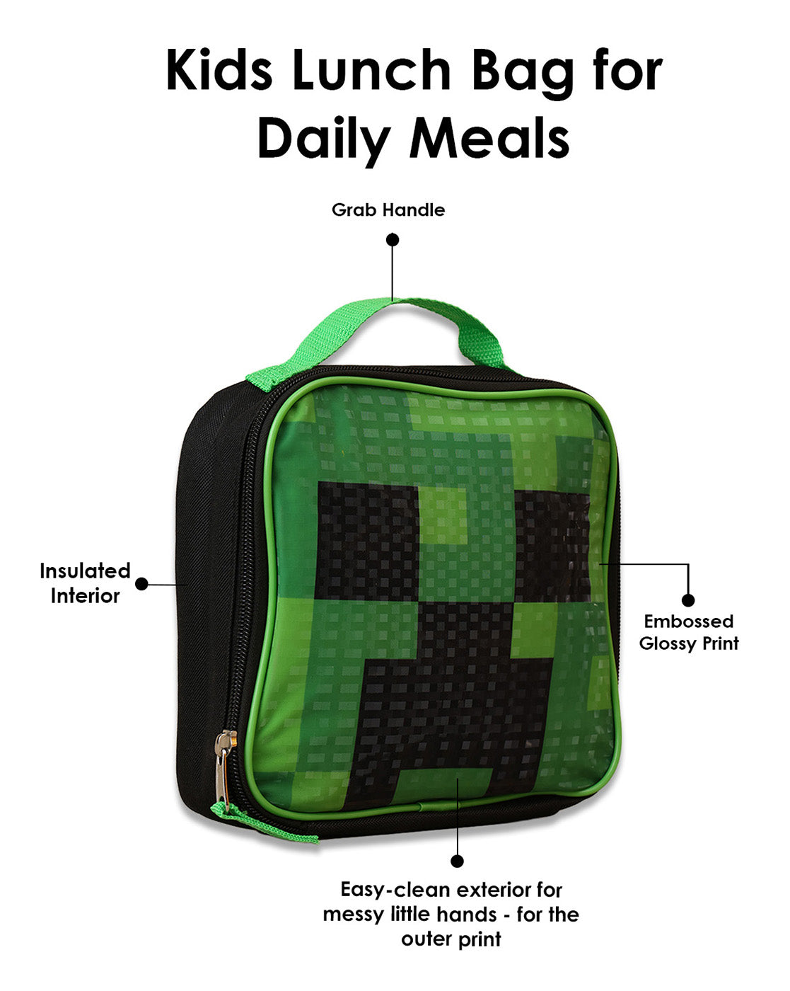 Minecraft Backpack with Lunch Bag & Water Bottle for Boys & Girls | School Bag Set of 3