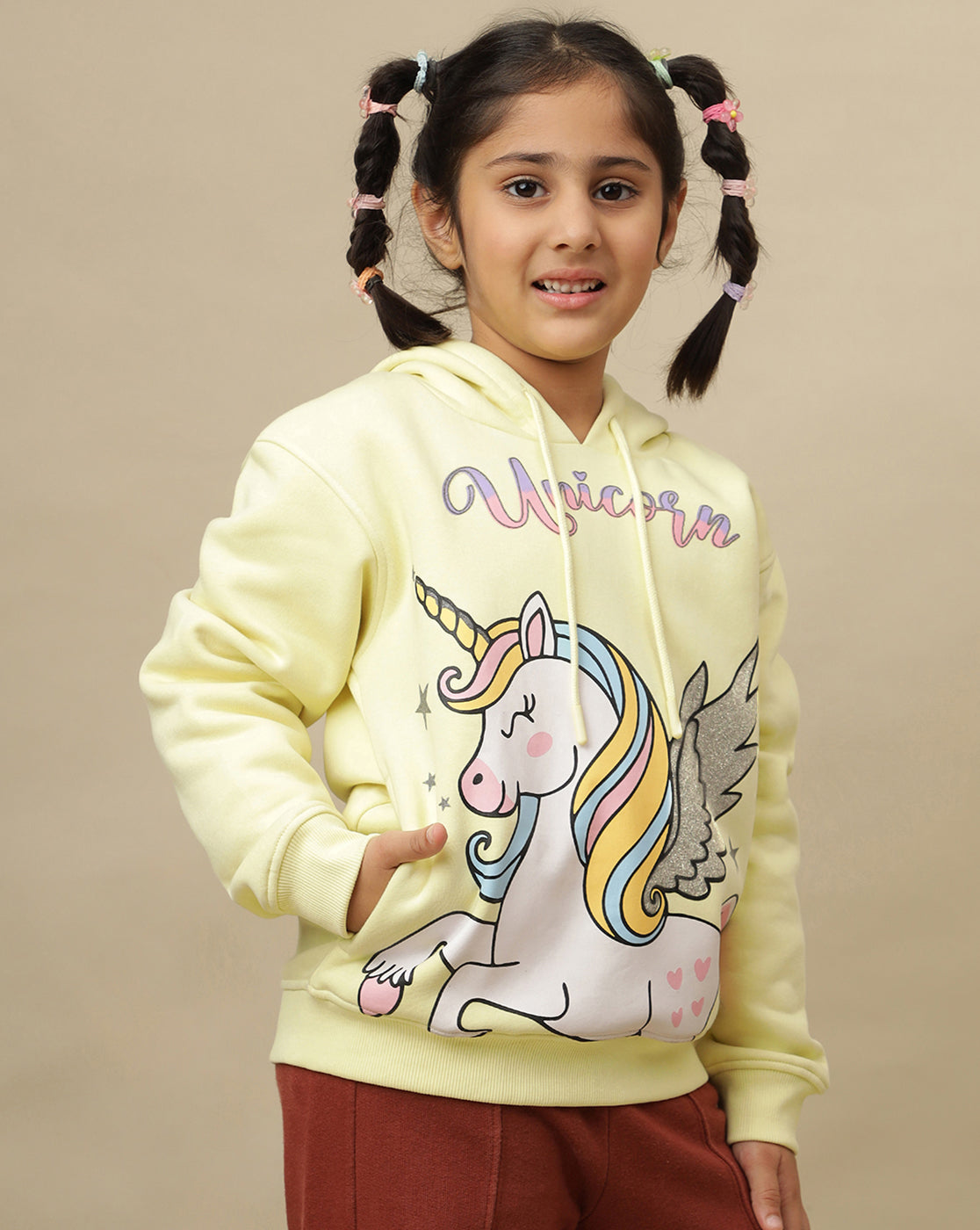 Unicorn Printed Regular Fit Hoodie For Girls