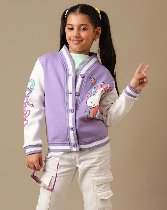 Kidsville Printed Regular Fit Varsity Jacket For Girls