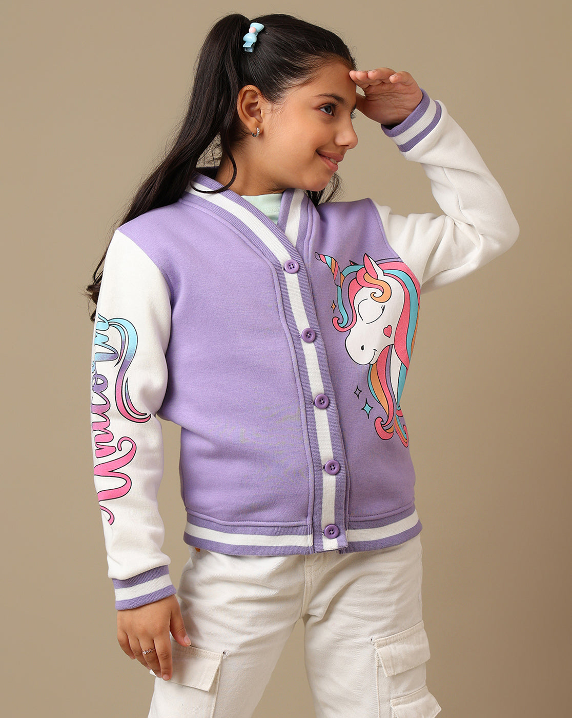 Kidsville Printed Regular Fit Varsity Jacket For Girls