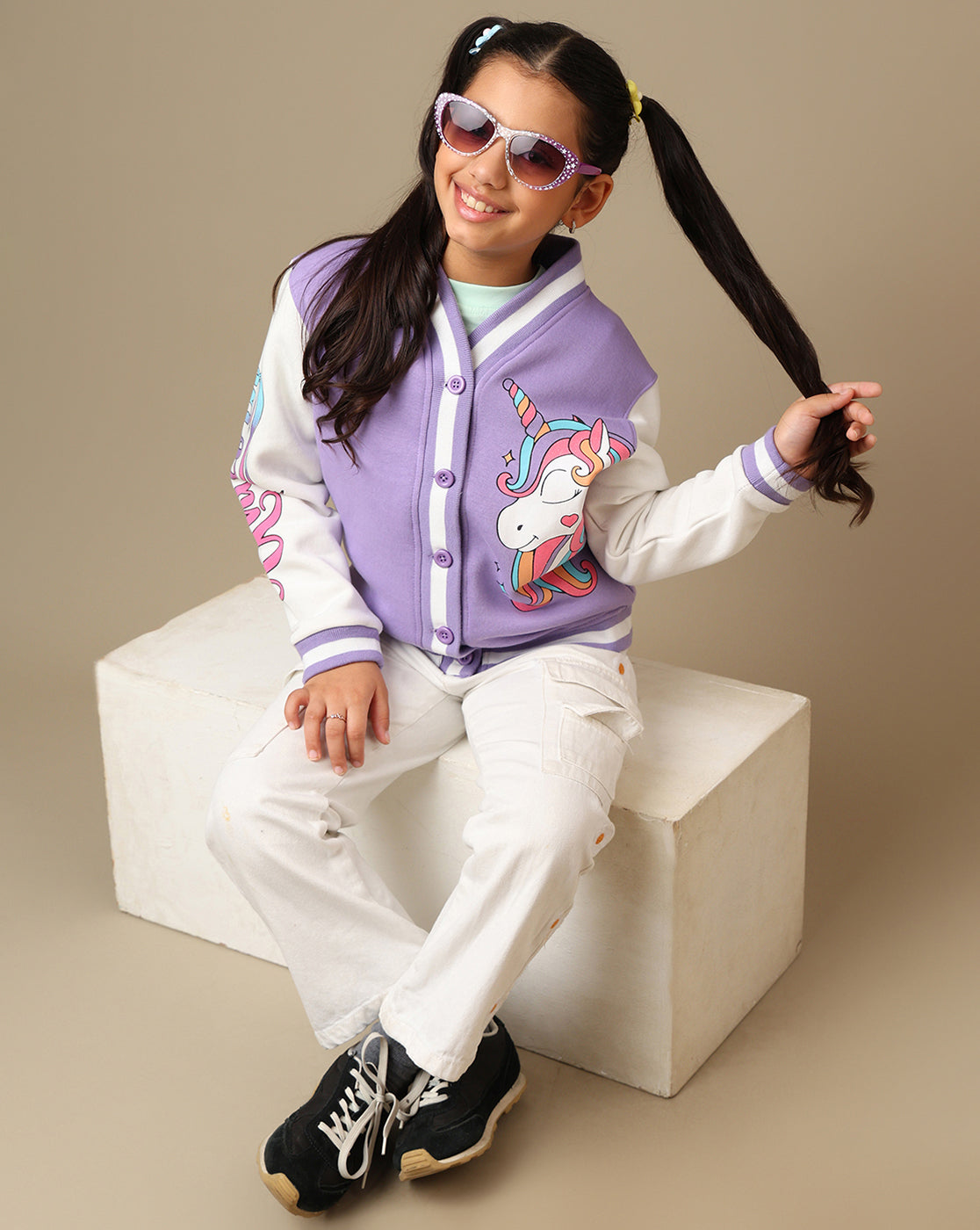 Kidsville Printed Regular Fit Varsity Jacket For Girls