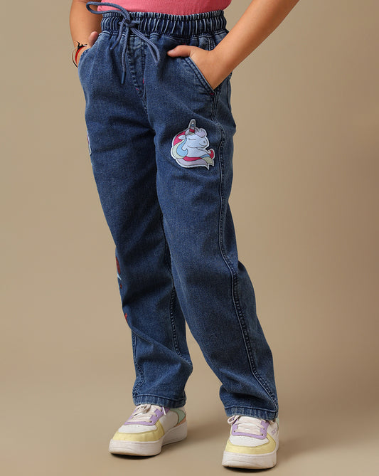 Kidsville Printed Regular Fit Denim Jogger For Girls