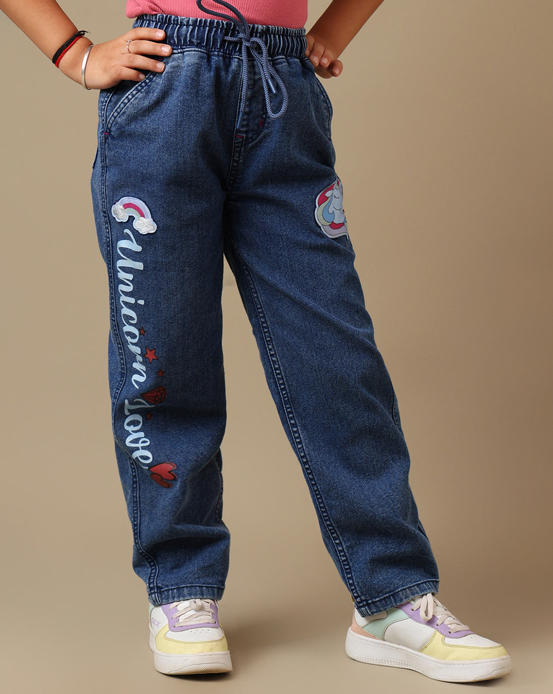 Kidsville Printed Regular Fit Denim Jogger For Girls