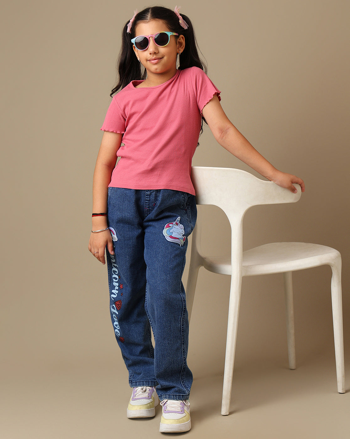 Kidsville Printed Regular Fit Denim Jogger For Girls