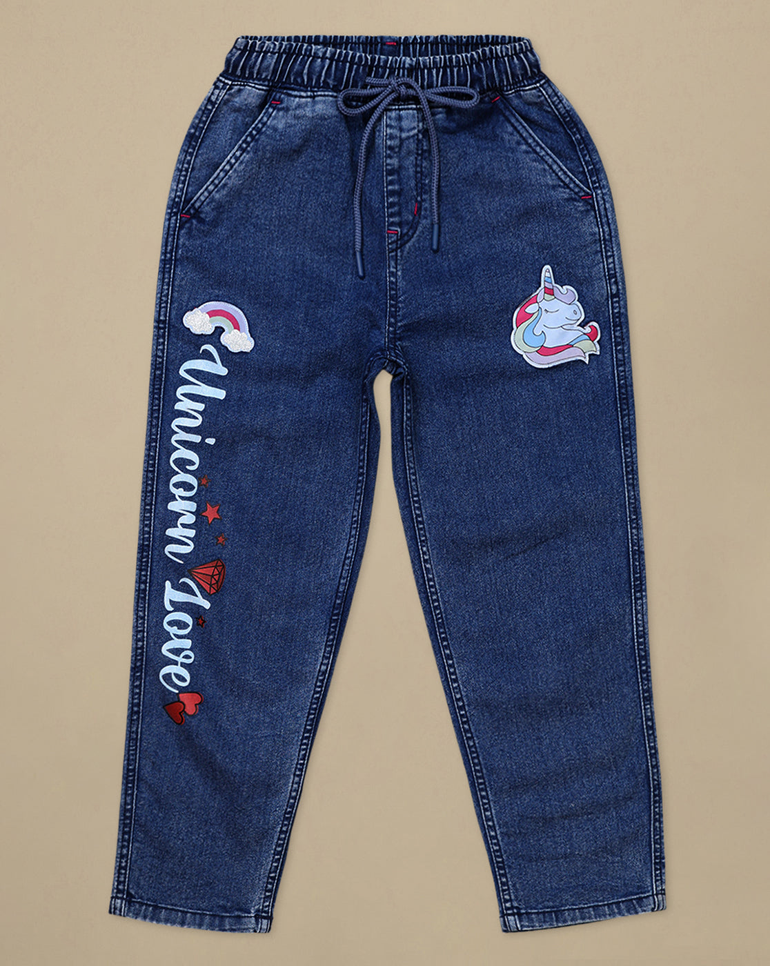 Kidsville Printed Regular Fit Denim Jogger For Girls