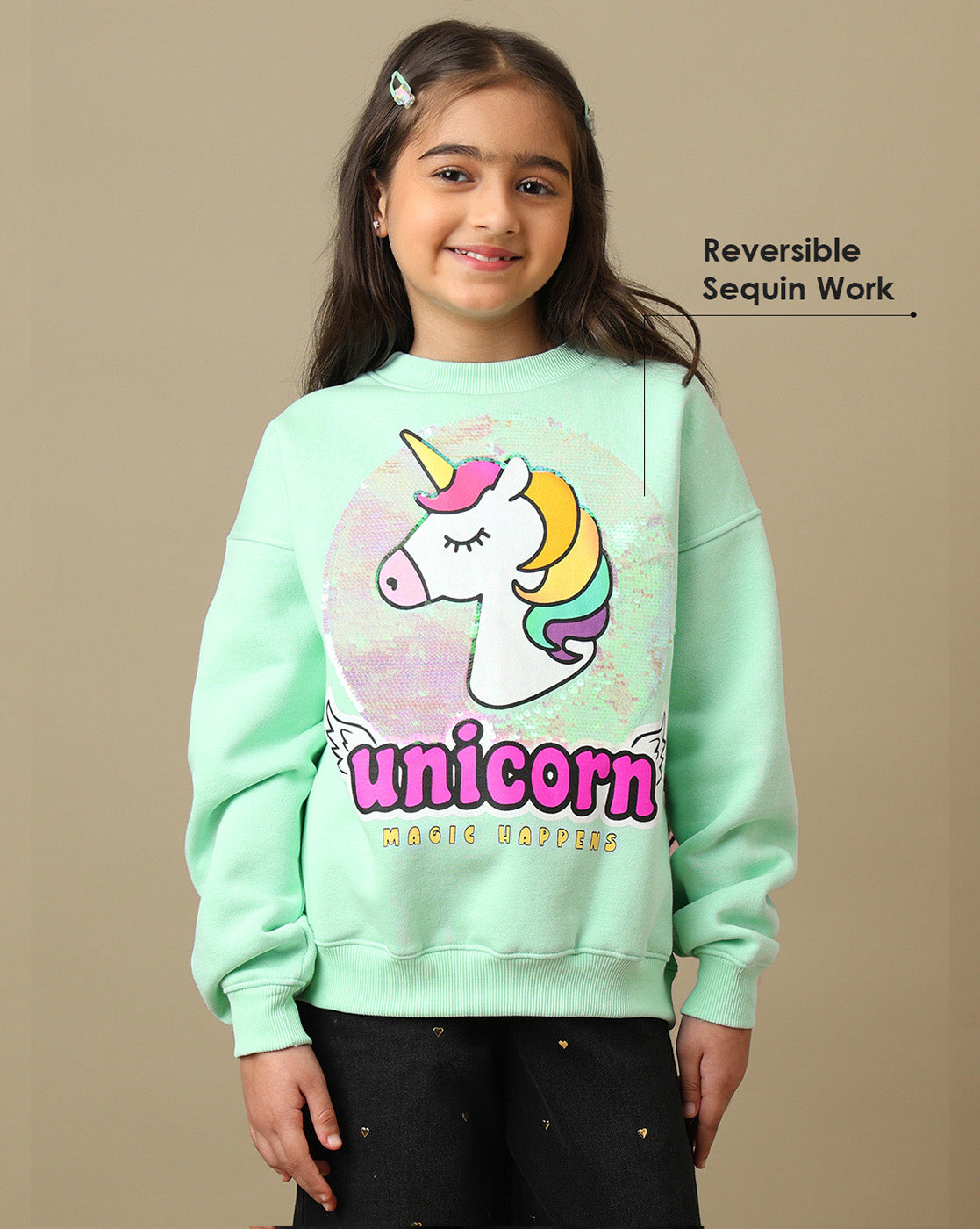 Unicorn Printed Oversized Sweatshirt For Girls