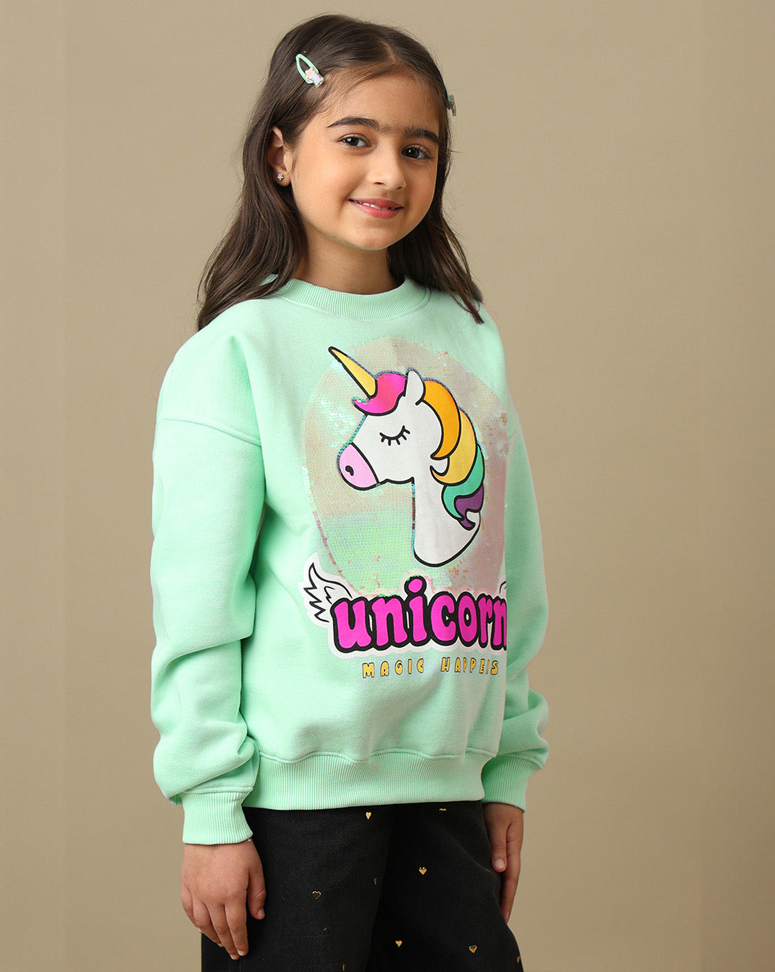 Unicorn Printed Oversized Sweatshirt For Girls