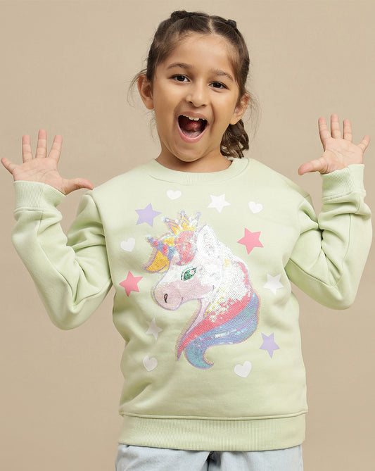 Kidsville Oversized Printed Graphic Cotton Blend Sweatshirt For Girls