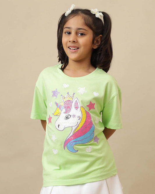 Unicorn Printed Oversized Tshirt For Girls