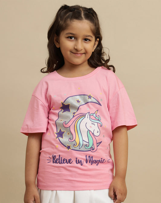 Kidsville Printed Oversized Tshirt For Girls