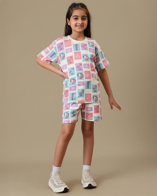 Kidsville Printed Regular Fit Tshirt & Shorts  For Girls