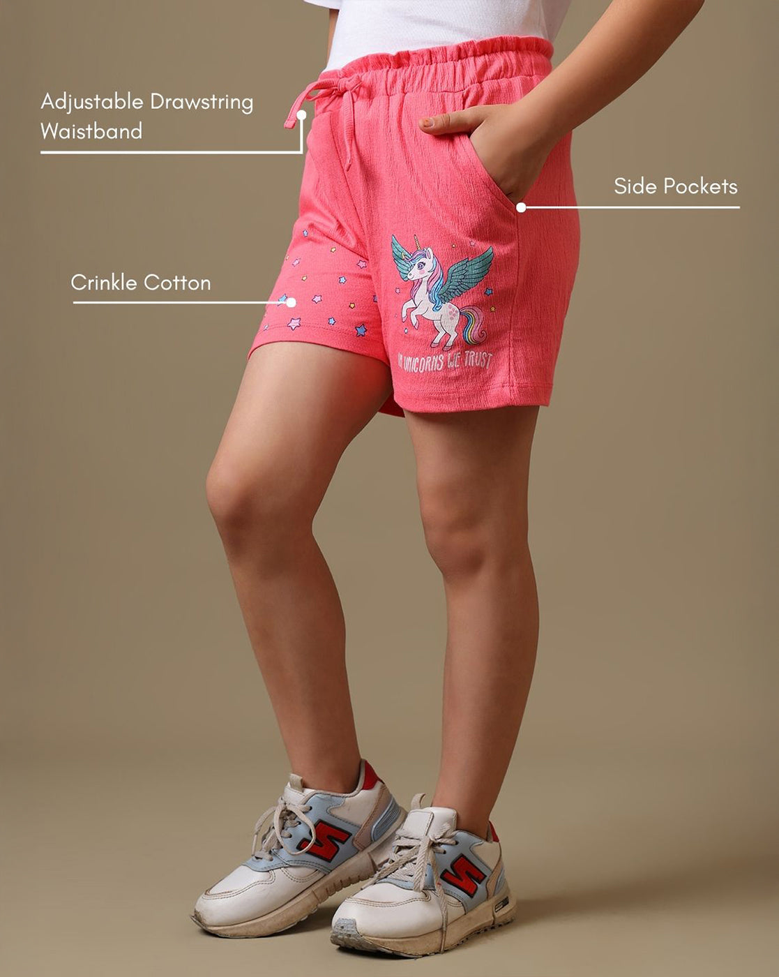 Kidsville Printed Relaxed Fit Crinkle Cotton T-Shirt & Shorts For Girls
