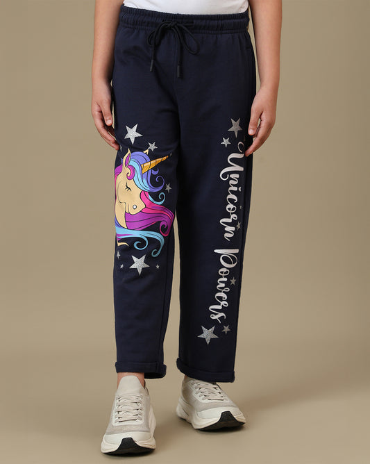 Kidsville Unicorn Graphic Printed Straight Joggers For Girls