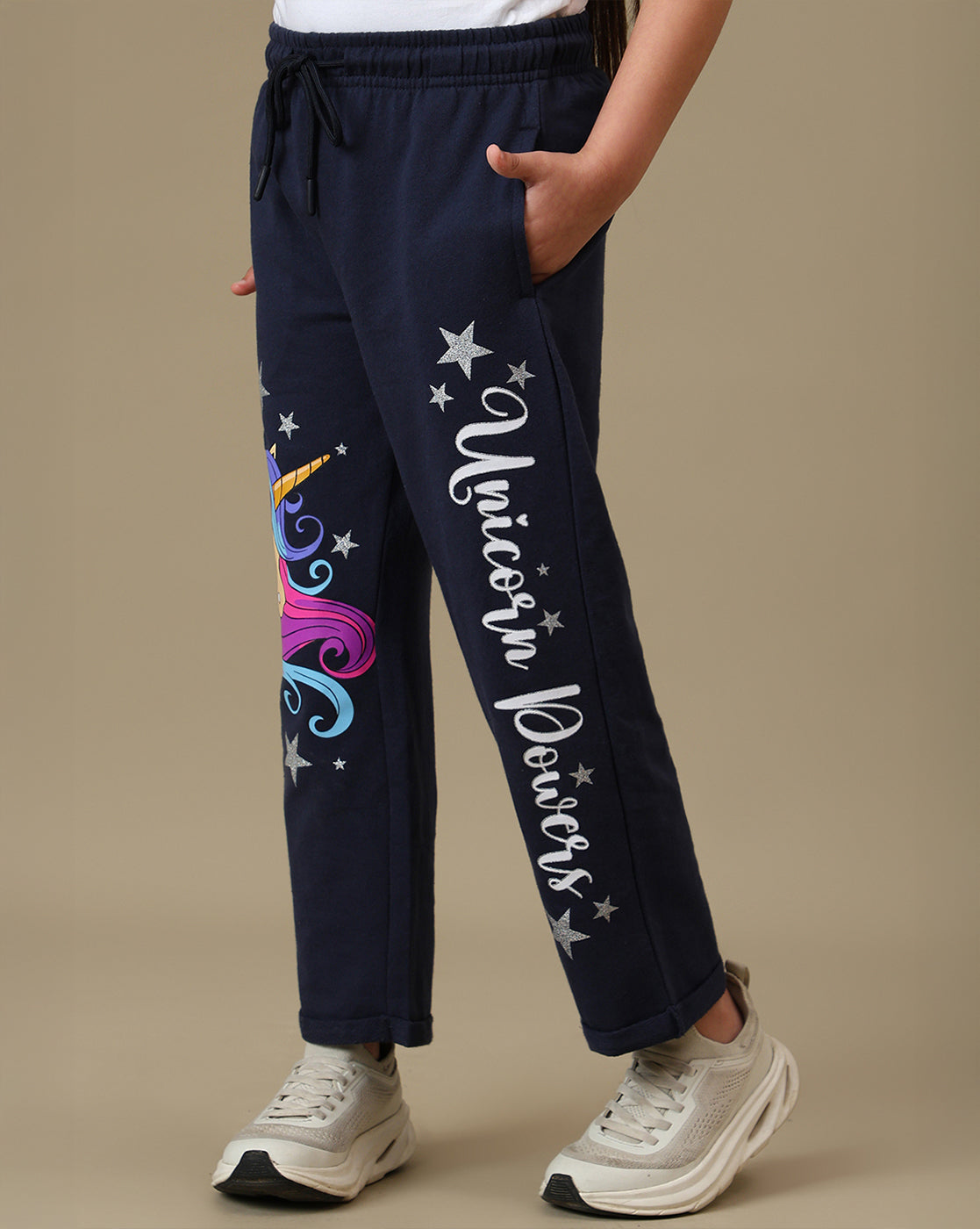 Kidsville Unicorn Graphic Printed Straight Joggers For Girls