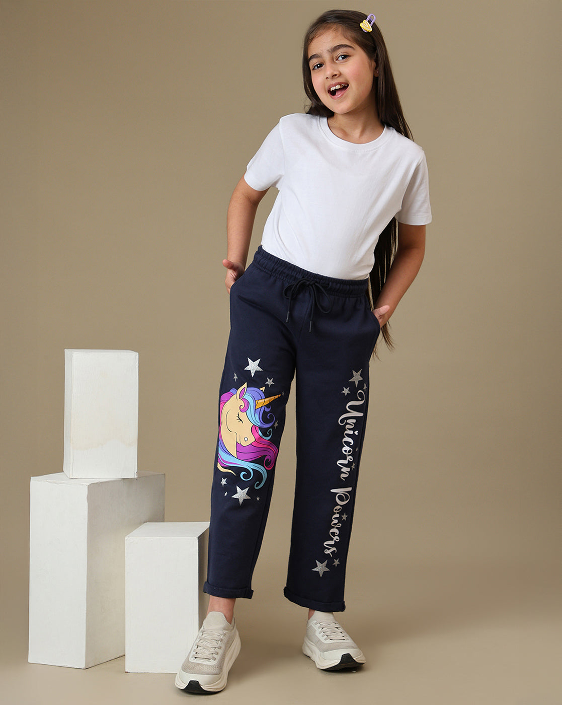 Kidsville Unicorn Graphic Printed Straight Joggers For Girls