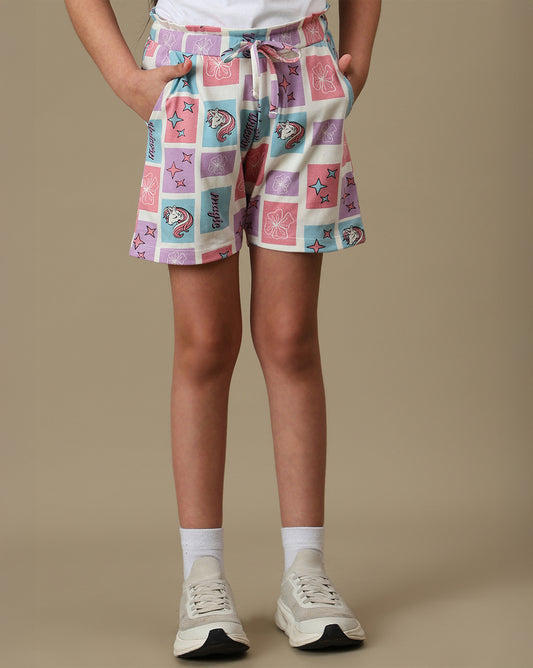 Unicorn Printed Regular Fit Shorts For Girls