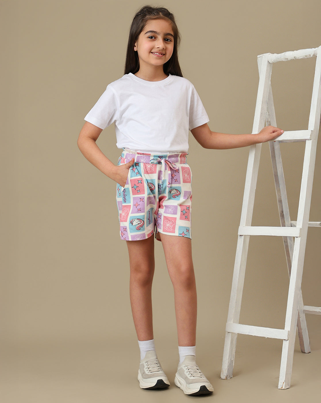 Unicorn Printed Regular Fit Shorts For Girls
