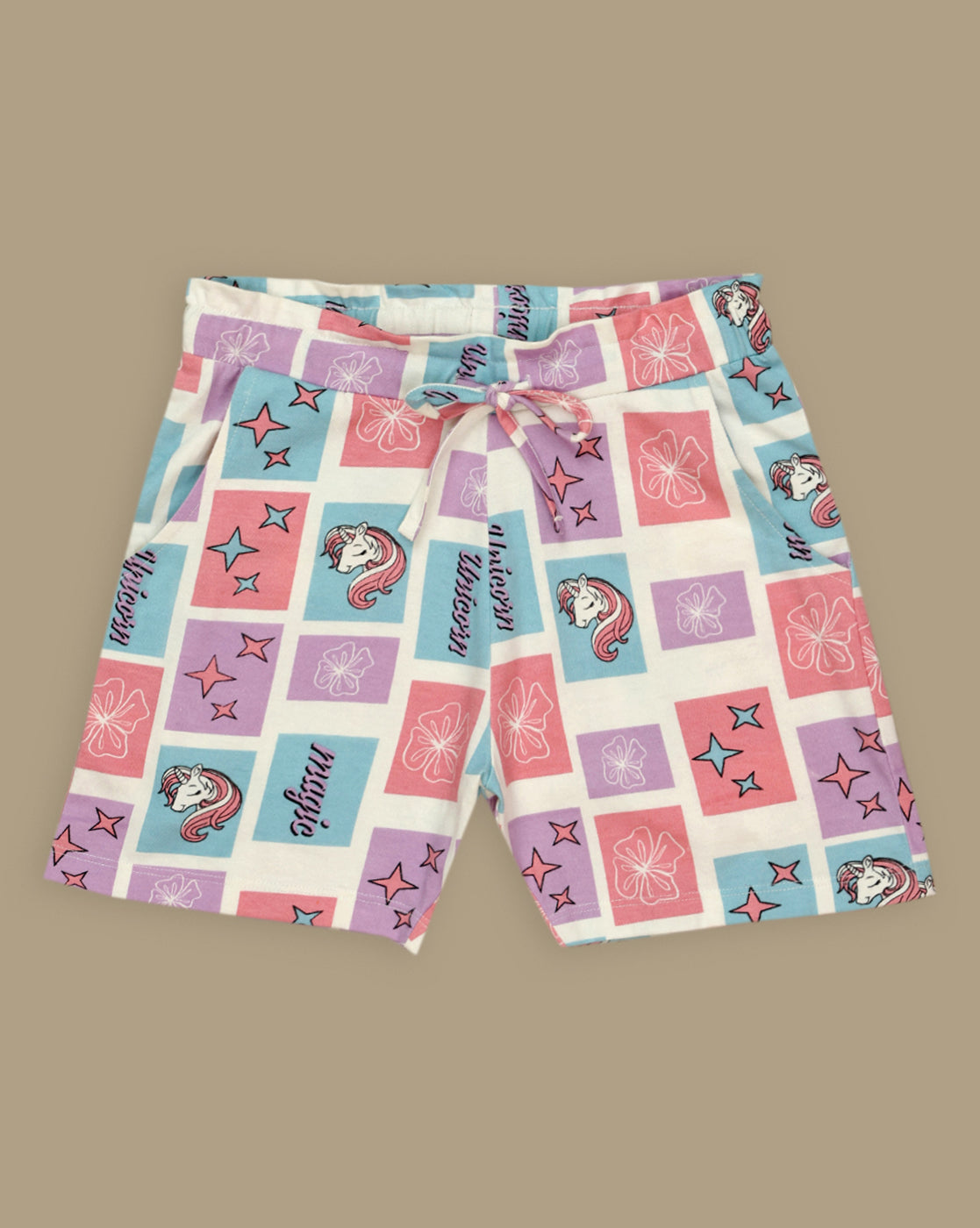 Unicorn Printed Regular Fit Shorts For Girls
