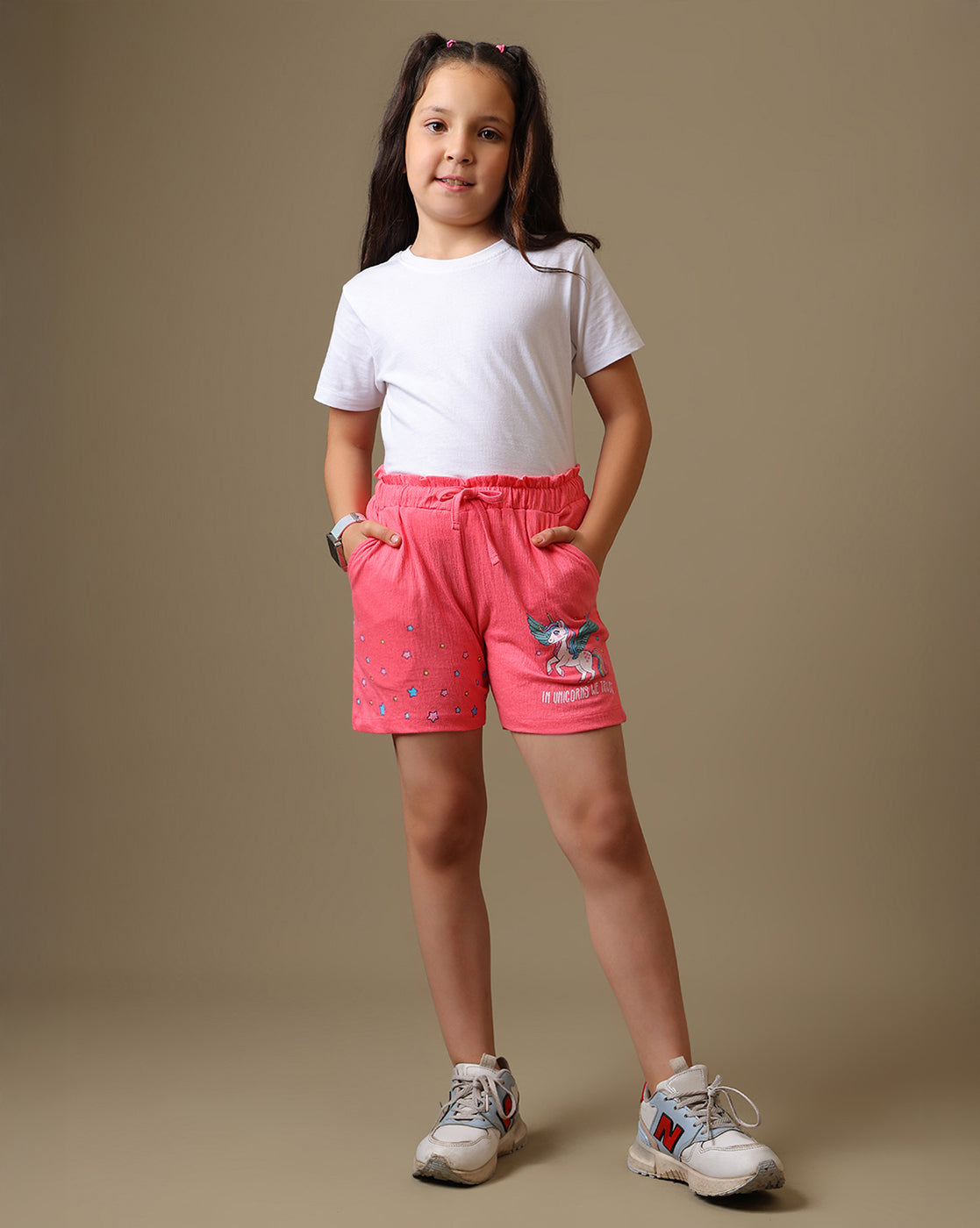 Unicorn Printed Regular Fit Crinkle Cotton Shorts For Girls
