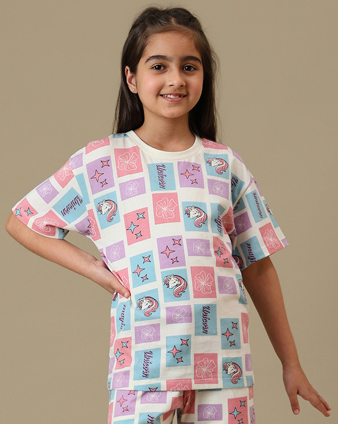 Unicorn Printed Relaxed Fit Tshirt For Girls