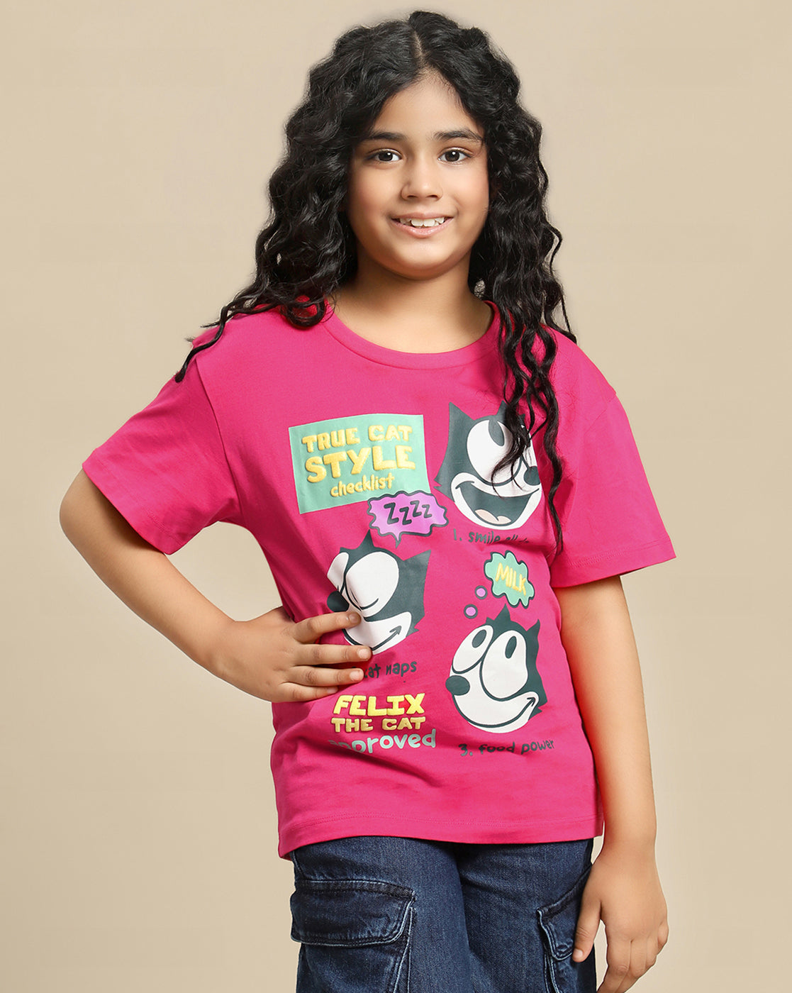 Felix The Cat Printed Relaxed Fit Tshirt For Girls