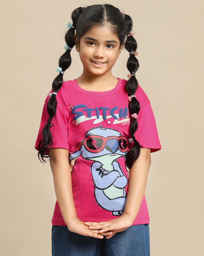 Lilo & Stitch Printed Relaxed Fit Tshirt For Girls
